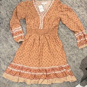 Lucky Brand Terracotta Floral Long Sleeve Dress